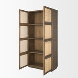 Sina Gray Brown Oak Wood with Natural Rattan 2 Door Curio Cabinet 70816 Mercana