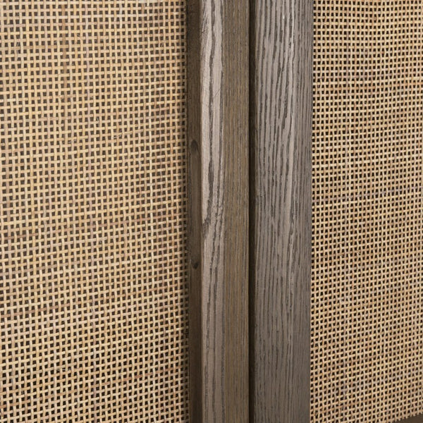 Mercana Sina Curio Cabinet - Elegant Solid Oak Showcase with Woven Doors for Stylish Storage & Display 70816