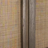 Sina Gray Brown Oak Wood with Natural Rattan 2 Door Curio Cabinet 70816 Mercana