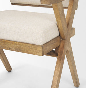 Mercana Topanga Dining Chair - Elegant Solid Back Design with Plush Upholstery for Coastal and Modern Spaces Cream Fabric | Medium Brown Wood 68504