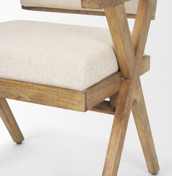 Mercana Topanga Dining Chair - Elegant Solid Back Design with Plush Upholstery for Coastal and Modern Spaces Cream Fabric | Medium Brown Wood 68504