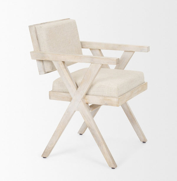 Mercana Topanga Dining Chair - Elegant Solid Back Design with Plush Upholstery for Coastal and Modern Spaces Cream Fabric | Blonde Wood 68505