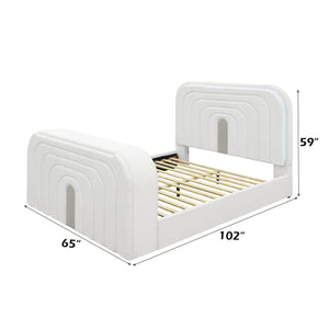 English Elm Shelyn Plush Teddy Sherpa EK Bed with LED Headboard, Built-In Fireplace, TV Lift and Bluetooth Speaker White 85.83 L x 12.6 W x 6.61 H B2726S00478