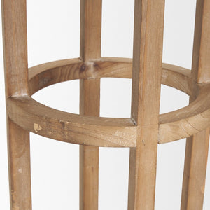 Mercana Andy I Tall Cylindrical Lantern – Rustic Farmhouse Candle Holder with Antique Brass Accents Natural Wood | 35H 68441