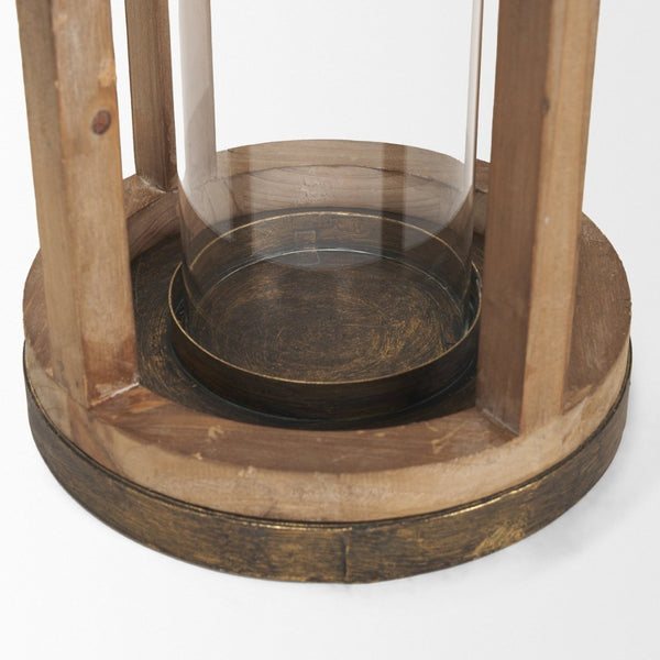 Mercana Andy I Tall Cylindrical Lantern – Rustic Farmhouse Candle Holder with Antique Brass Accents Natural Wood | 35H 68441