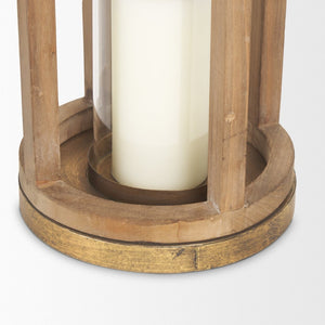 Mercana Andy I Tall Cylindrical Lantern – Rustic Farmhouse Candle Holder with Antique Brass Accents Natural Wood | 26H 68442