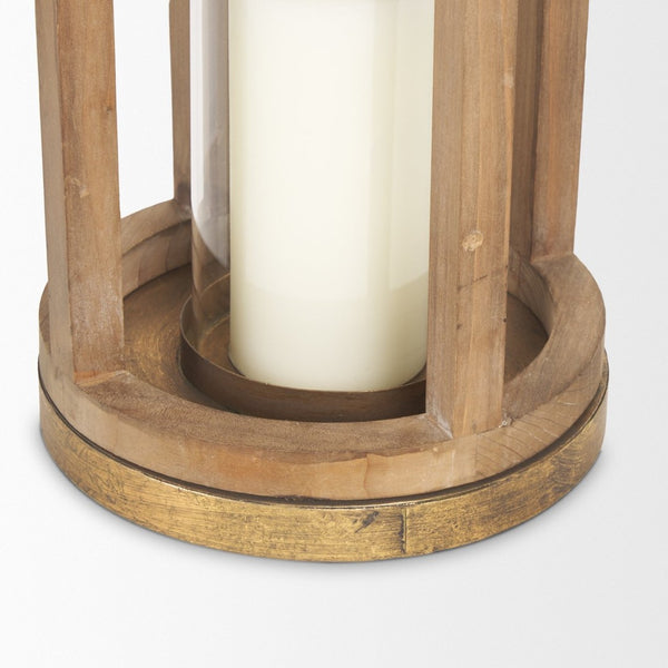 Mercana Andy I Tall Cylindrical Lantern – Rustic Farmhouse Candle Holder with Antique Brass Accents Natural Wood | 26H 68442