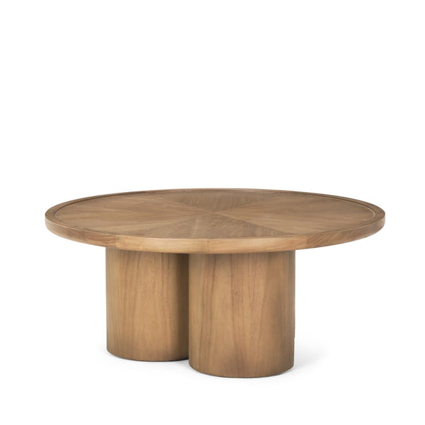 Mercana Tavi Coffee Table - Sculptural Rectangular Design with Elegant Cylinder Legs for Modern Living Spaces Brown Wood | Round 70859-AB