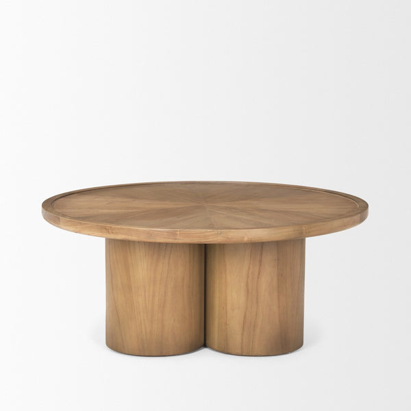 Mercana Tavi Coffee Table - Sculptural Rectangular Design with Elegant Cylinder Legs for Modern Living Spaces Brown Wood | Round 70859-AB