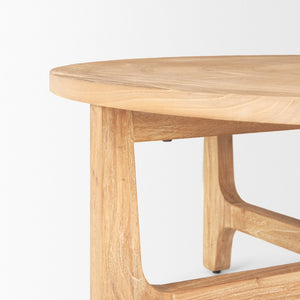 Mercana Taylin Round Coffee Table - Solid Elm with Rustic Charm and Curved Shelves for Stylish Storage Solutions 70861