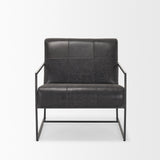 Stratton Gunmetal with Genuine Aged Black Leather Upholstered Accent Chair 70868 Mercana