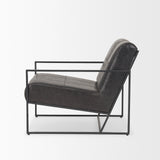 Stratton Gunmetal with Genuine Aged Black Leather Upholstered Accent Chair 70868 Mercana