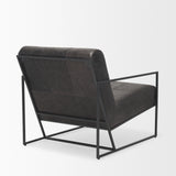 Stratton Gunmetal with Genuine Aged Black Leather Upholstered Accent Chair 70868 Mercana