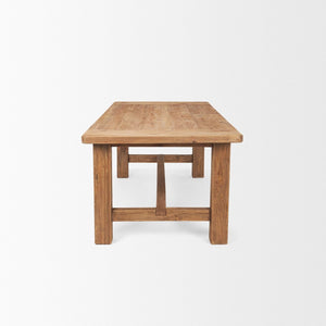 Mercana Stetson Rustic Reclaimed Pine Dining Table - Unique Trestle Design for Charming Family Gatherings 84" Natural Brown Wood Top | Natural Brown Wood Legs 70886