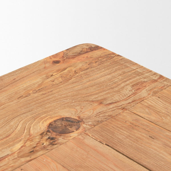 Mercana Stetson Rustic Reclaimed Pine Dining Table - Unique Trestle Design for Charming Family Gatherings 84" Natural Brown Wood Top | Natural Brown Wood Legs 70886