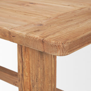 Mercana Stetson Rustic Reclaimed Pine Dining Table - Unique Trestle Design for Charming Family Gatherings 84" Natural Brown Wood Top | Natural Brown Wood Legs 70886