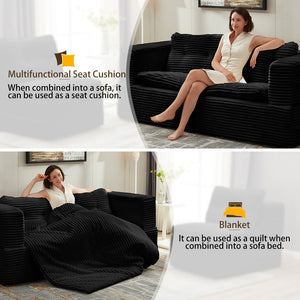 English Elm Multi Functional Sectional Sofa Bed Plush Corduroy Convertible 80" King Sleeper with Chaise, Deep Fluff Black W3219P339469