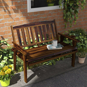 English Elm Outsunny 2-Person Outdoor Garden Bench With Cupholder Armrests, Slatted Seat For Patios & More W2225P200711-GIGA