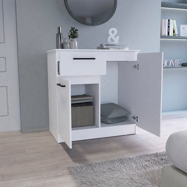 English Elm Orleans Engineered Wood Dresser with 2-Door & Single Drawer, Compact White Storage Cabinet for Bedroom Decor B097S00086