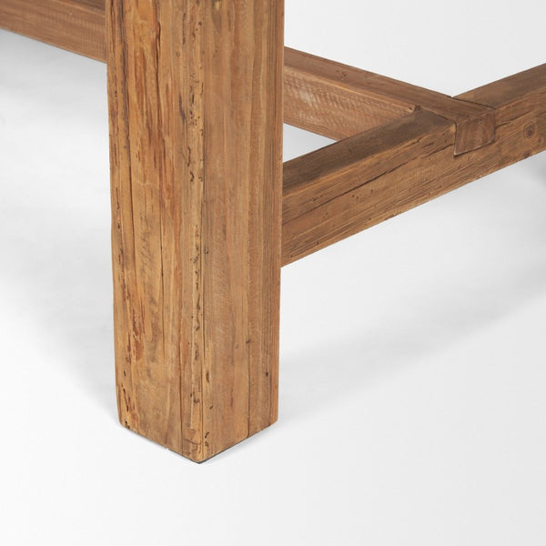 Mercana Stetson Rustic Reclaimed Pine Dining Table - Unique Trestle Design for Charming Family Gatherings 84" Natural Brown Wood Top | Natural Brown Wood Legs 70886