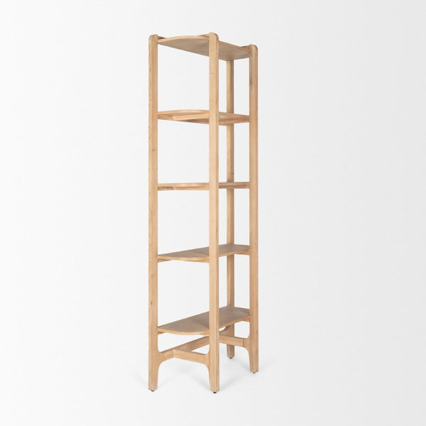 Mercana Taylin Open Bookshelf - Modern-Rustic Solid Elm Storage with Five Fixed Shelves for Stylish Display 71003