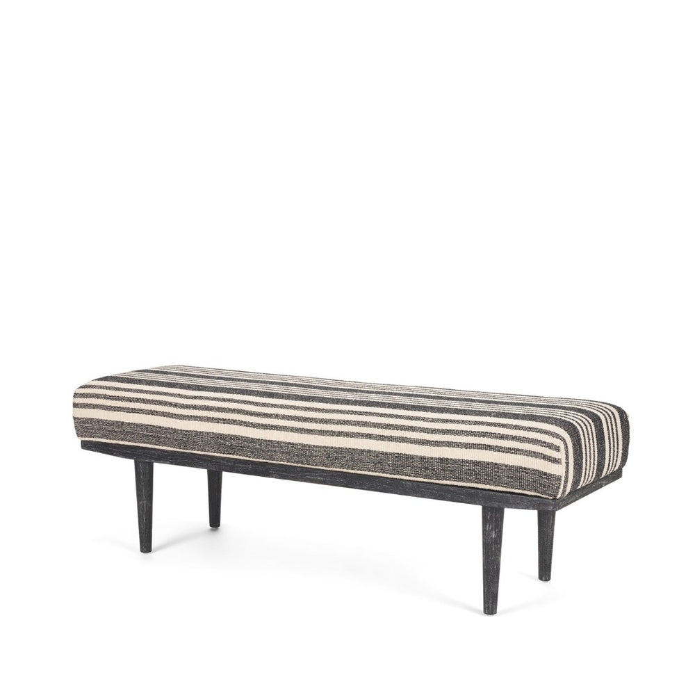 Mercana Shae Elegant Black Mango Wood Bench with Cream and Black Upholstery for Chic Entryway Style 71005