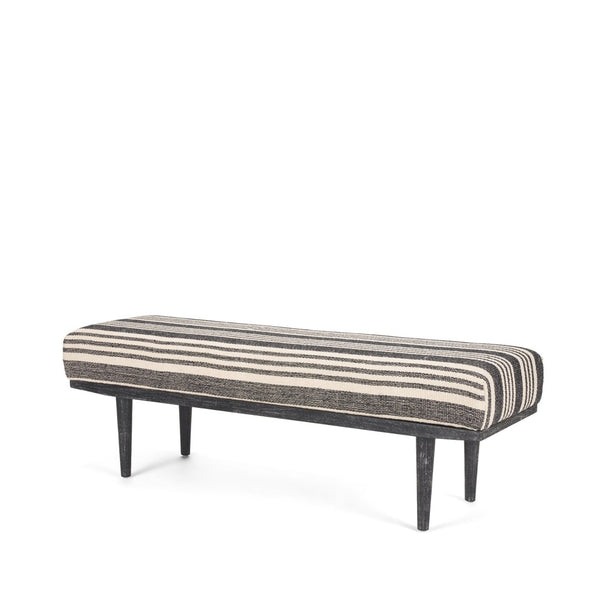 Mercana Shae Elegant Black Mango Wood Bench with Cream and Black Upholstery for Chic Entryway Style 71005