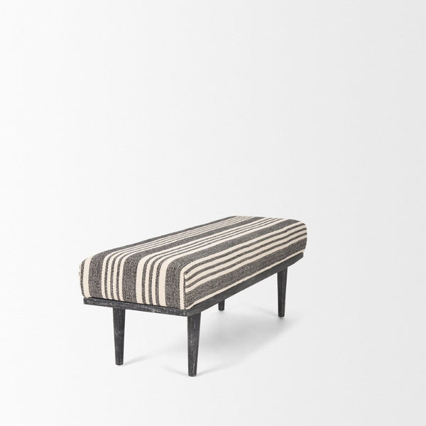 Mercana Shae Elegant Black Mango Wood Bench with Cream and Black Upholstery for Chic Entryway Style 71005