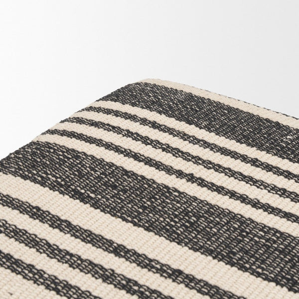 Mercana Shae Elegant Black Mango Wood Bench with Cream and Black Upholstery for Chic Entryway Style 71005