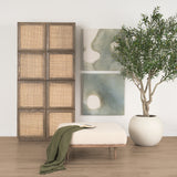 Sina Gray Brown Oak Wood with Natural Rattan 2 Door Curio Cabinet 70816 Mercana