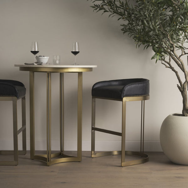 Mercana Hollyfield Modern Luxe Stool with Cushioned Seat and Stylish Metal Base for Kitchen or Bar Use Black Leather | Antiqued Gold Metal | Bar 67080