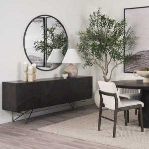 Mercana Darwin Sideboard: Elegant Solid Wood Cabinet with Geometric Doors for Stylish Storage Solutions Brown Wood | Gold Metal 68472