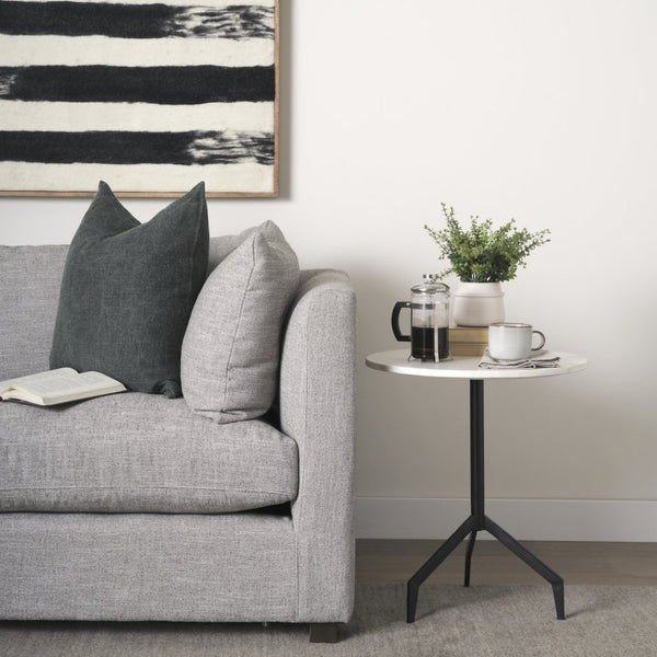 Mercana Serre End Table - Modern Industrial Style with Unique Marble Top and Sturdy Matte Base for Any Space White Marble | Black Metal 70106