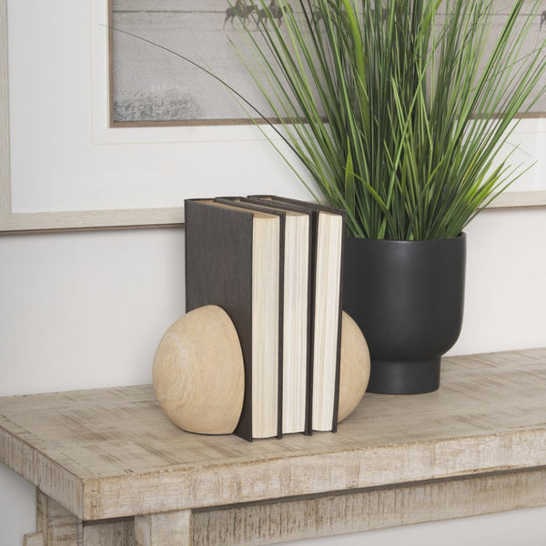 Mercana Rahmi Sculptural Orb Bookends - Elegant Curved Design for Modern & Rustic Home Decor, Warm Brown Accent 70700