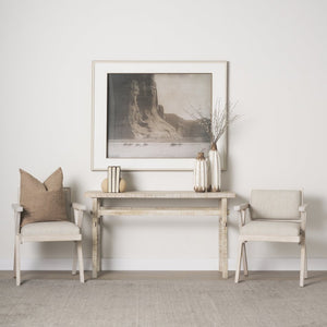 Mercana Topanga Dining Chair - Elegant Solid Back Design with Plush Upholstery for Coastal and Modern Spaces Cream Fabric | Blonde Wood 68505