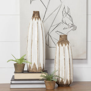 Mercana Sisko Rustic Elegance Sculptural Ceramic Vase with Intricate Spindle Design for Stylish Décor Brown/White Ceramic | 14H 68613