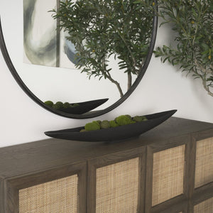 Mercana Piero Decorative Canoe-Shaped Bowl: Sculptural Aluminum Accent for Modern Tabletop Elegance Matte Black Metal | Large 70658
