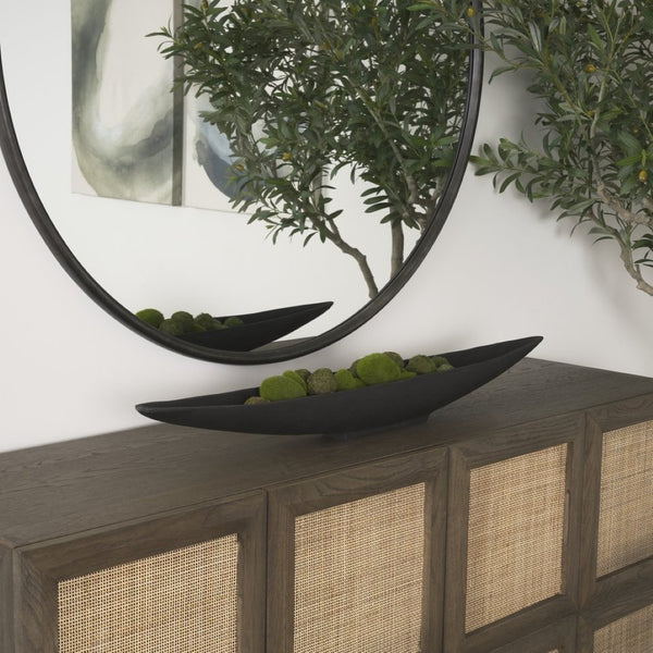 Mercana Piero Decorative Canoe-Shaped Bowl: Sculptural Aluminum Accent for Modern Tabletop Elegance Matte Black Metal | Large 70658