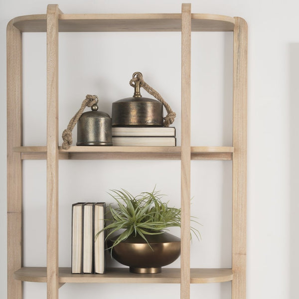 Mercana Taylin Open Bookshelf - Modern-Rustic Solid Elm Storage with Five Fixed Shelves for Stylish Display 71003