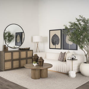 Mercana Tavi Coffee Table - Sculptural Rectangular Design with Elegant Cylinder Legs for Modern Living Spaces Brown Wood | Round 70859-AB