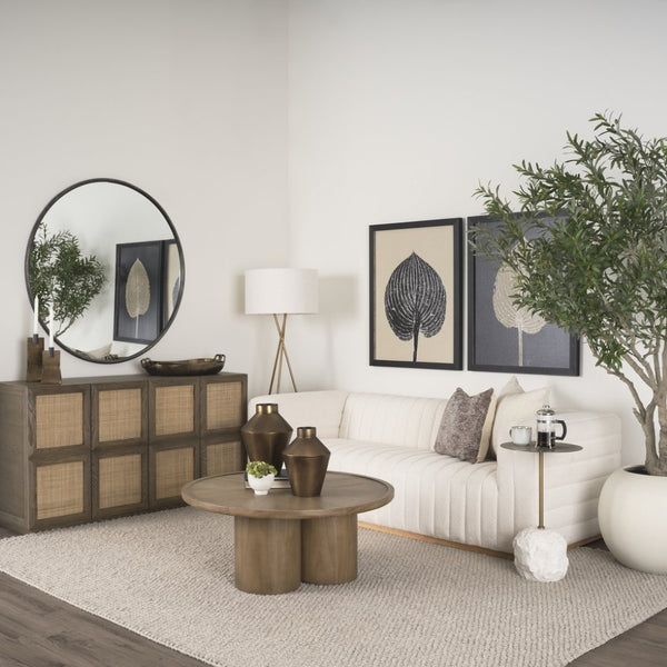 Mercana Tavi Coffee Table - Sculptural Rectangular Design with Elegant Cylinder Legs for Modern Living Spaces Brown Wood | Round 70859-AB