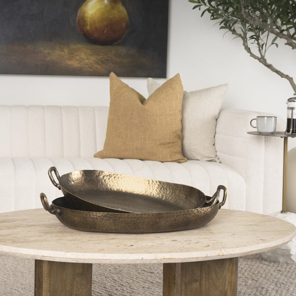 Mercana Pama Hammered Decorative Trays Set of 2 - Elegant Rustic Metal Accent for Home Decor and Styling 70668