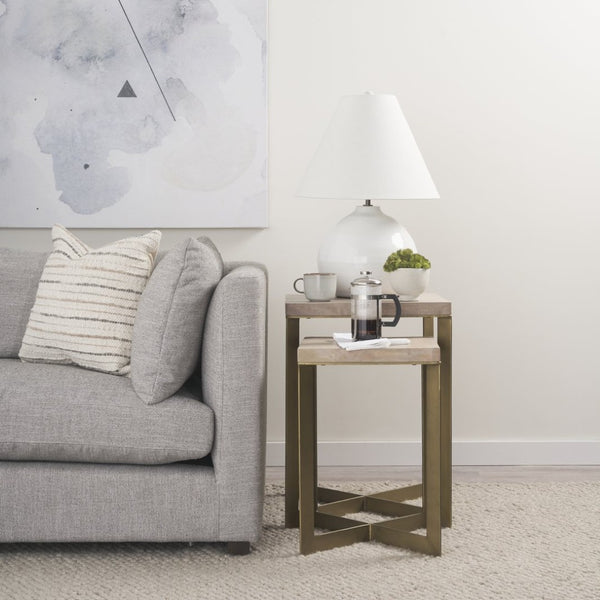 Mercana Faye Versatile Nesting Accent Tables for Modern Living Spaces - Durable Wood and Metal Design Beige Wood | Gold Metal | Set of 2 69179