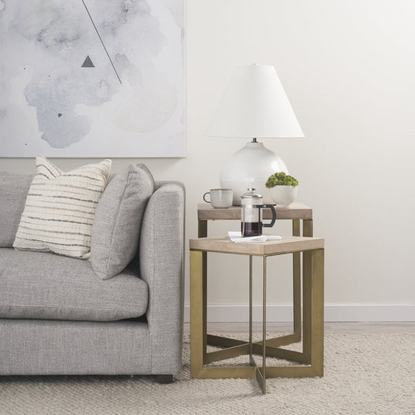 Mercana Faye Versatile Nesting Accent Tables for Modern Living Spaces - Durable Wood and Metal Design Beige Wood | Gold Metal | Set of 2 69179