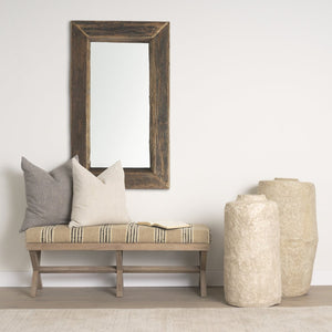 Mercana Solis II Cushioned Woven Leather Accent Bench - Elegant Solid Wood Base for Stylish Home Décor Beige/Black Fabric | Brown Wood 68460