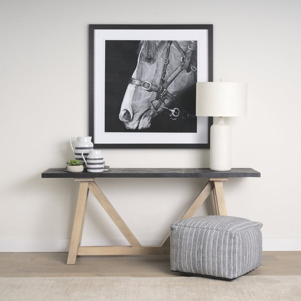 Mercana Harmon Rustic-Modern Ceramic Jug with Charcoal Stripes - Ideal Home Accent for Stylish Decor White/Blue Ceramic | 9H 31067