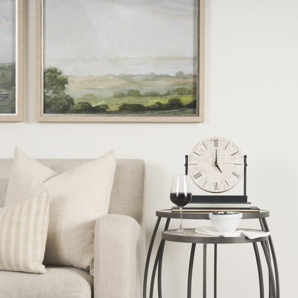 Mercana Clapp Nesting Accent Tables Set of 2 - Modern Round Design with Mango Wood Top and Metal Frame White Wash | Silver Metal 70595