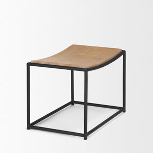 Mercana Taniel Industrial-Style Stool with Solid Wood Seat, Perfect for Kitchens, Cafés, and Workspaces Light Brown Metal | Black Metal 70817