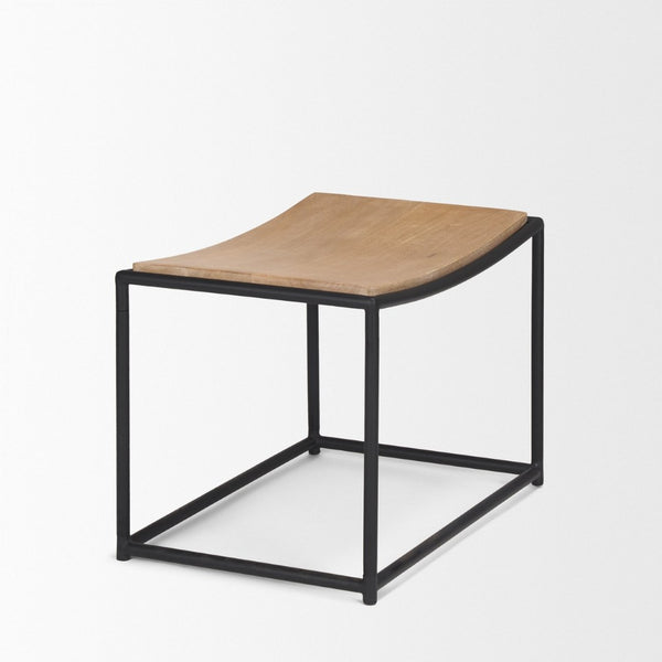 Mercana Taniel Industrial-Style Stool with Solid Wood Seat, Perfect for Kitchens, Cafés, and Workspaces Light Brown Metal | Black Metal 70817