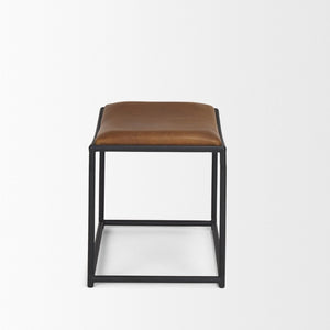 Mercana Taniel Leather and Metal Stool - Timeless Craftsmanship for Modern Spaces, Ergonomic Comfort Design Brown Leather | Black Metal 70819